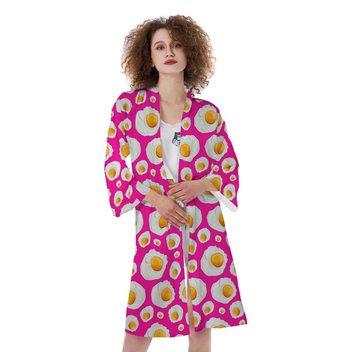 Fried Eggs Pink Print Pattern Kimono-grizzshop