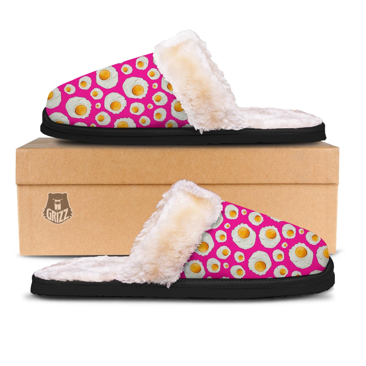 Fried Eggs Pink Print Pattern Slippers-grizzshop