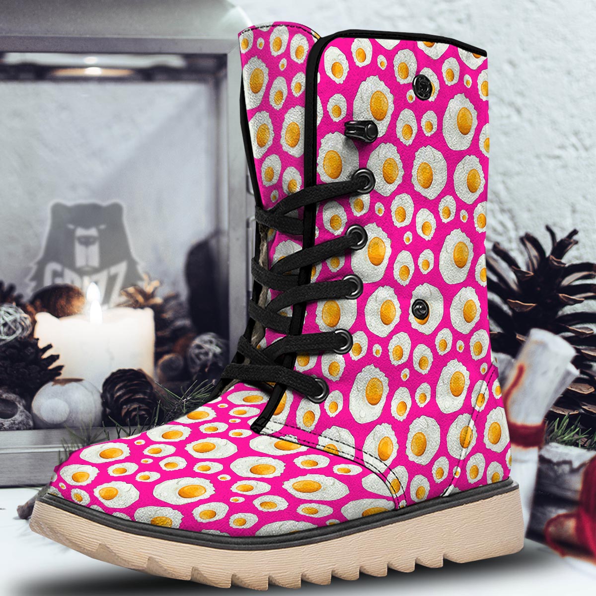 Fried Eggs Pink Print Pattern Snow Boots-grizzshop