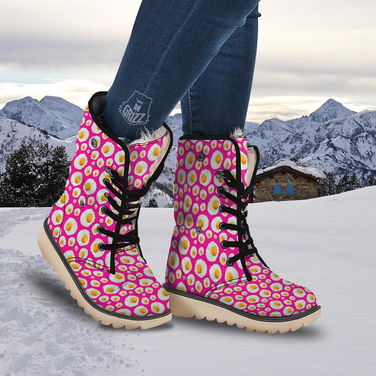Fried Eggs Pink Print Pattern Snow Boots-grizzshop