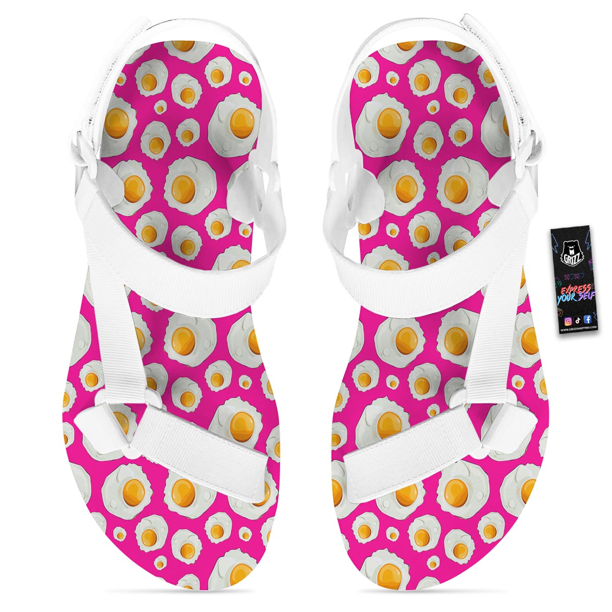 Fried Eggs Pink Print Pattern White Open Toe Sandals-grizzshop