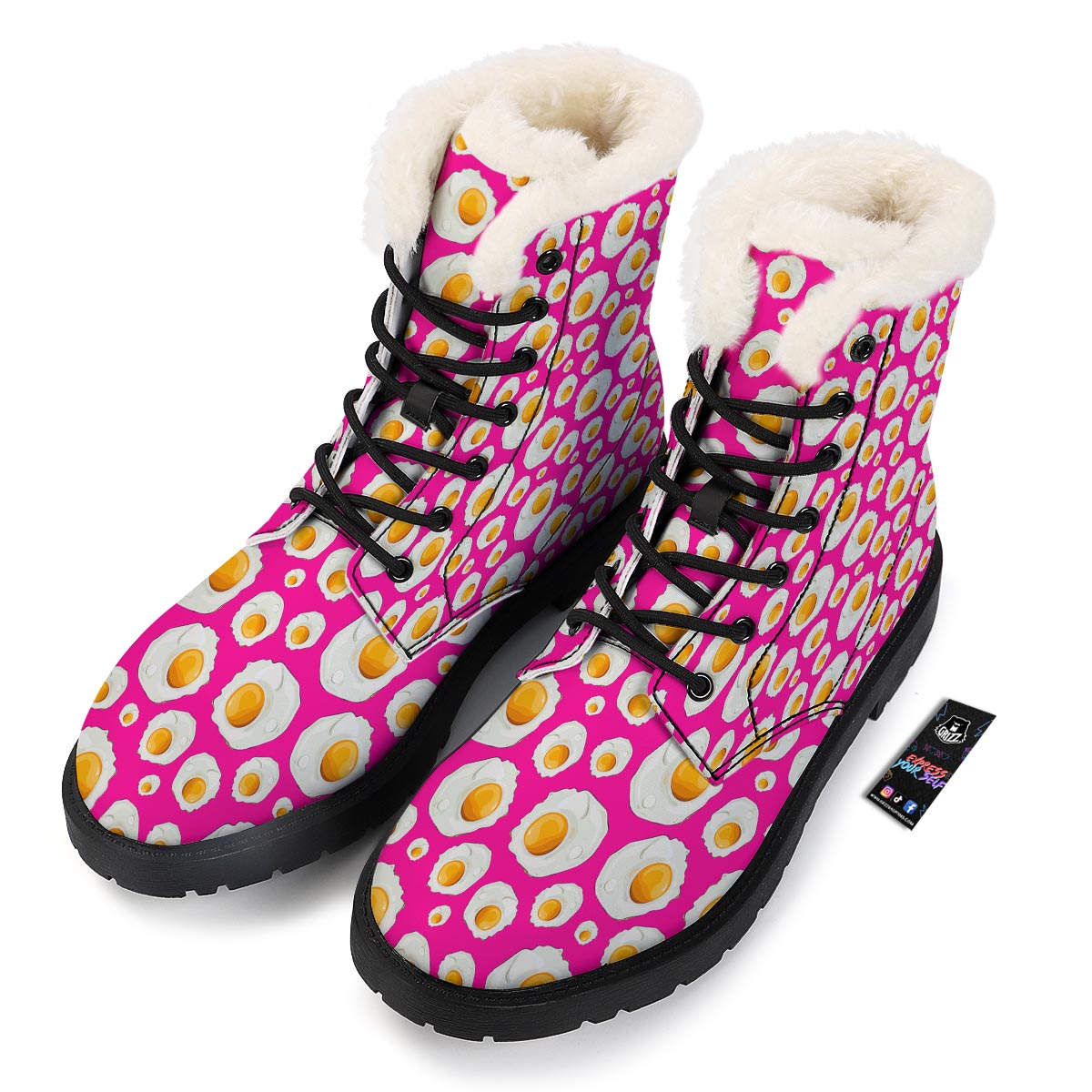 Fried Eggs Pink Print Pattern Winter Boots-grizzshop