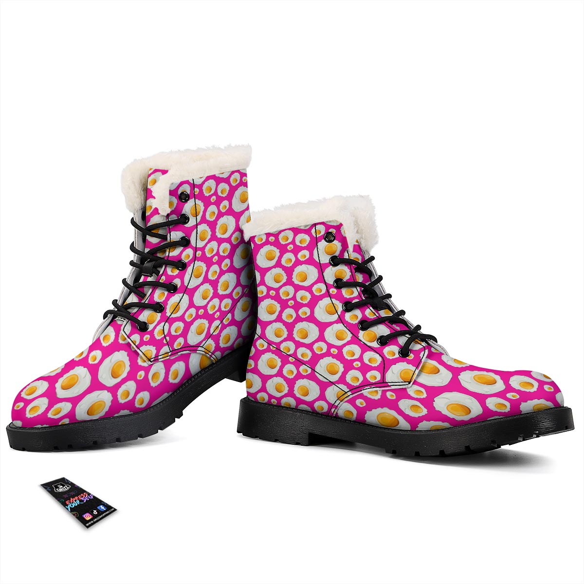 Fried Eggs Pink Print Pattern Winter Boots-grizzshop