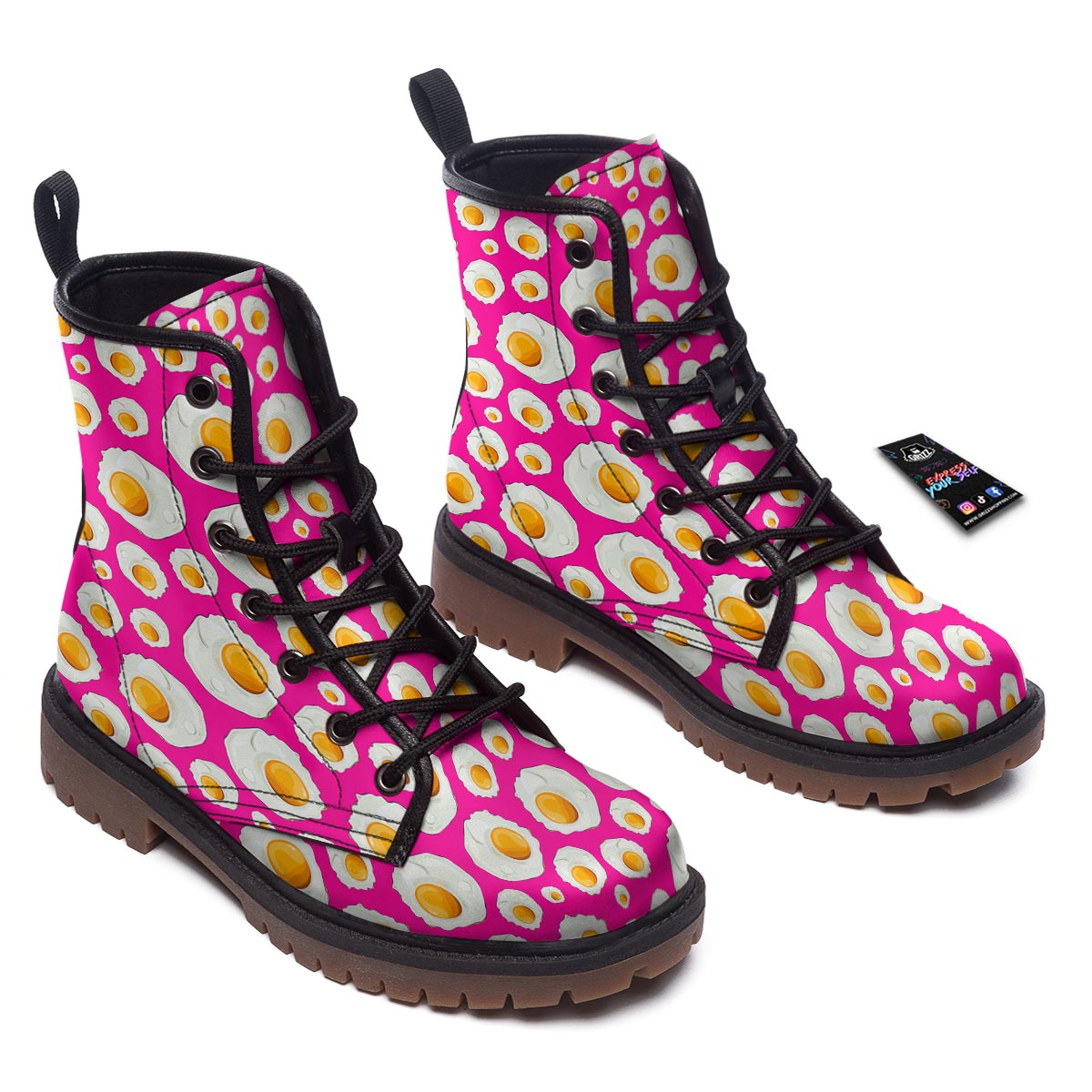 Fried Eggs Pink Print Pattern Work Boots-grizzshop
