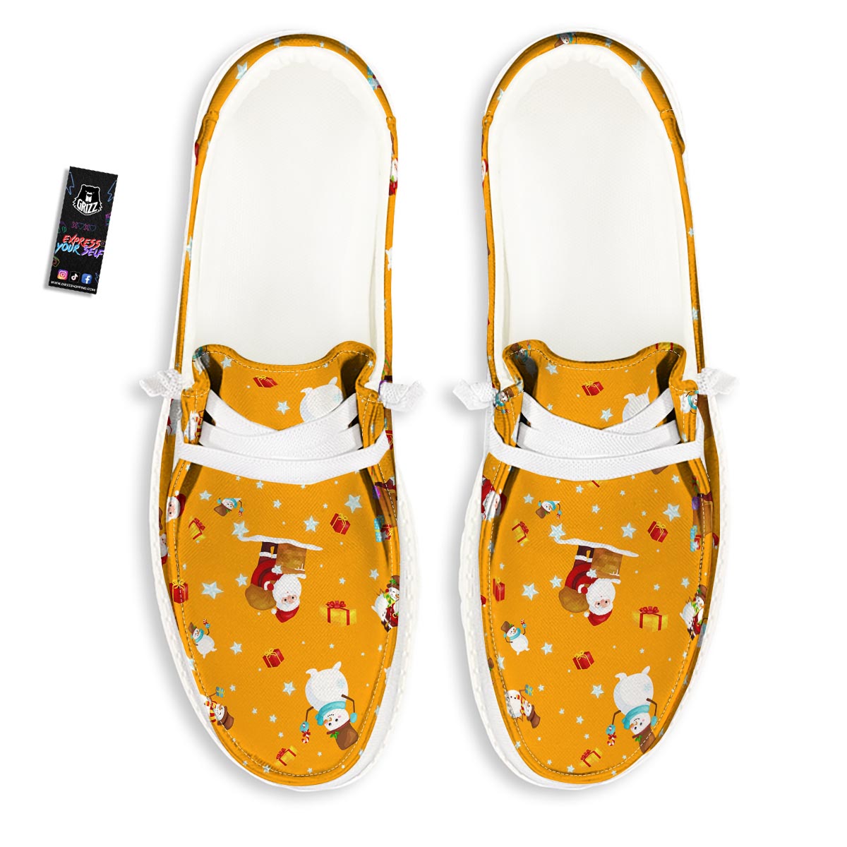 Friends And Santa Claus Print Pattern Black Loafers-grizzshop
