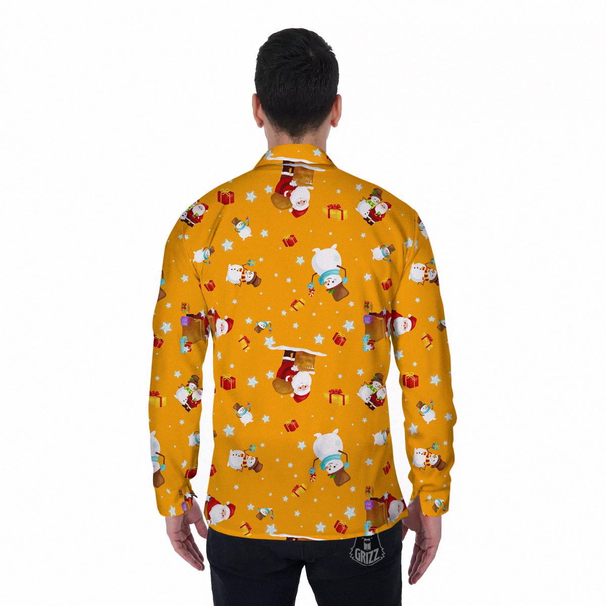 Friends And Santa Claus Print Pattern Men's Long Sleeve Shirts-grizzshop