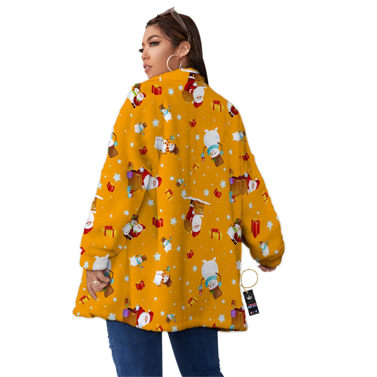 Friends And Santa Claus Print Pattern Women's Sherpa Jacket-grizzshop
