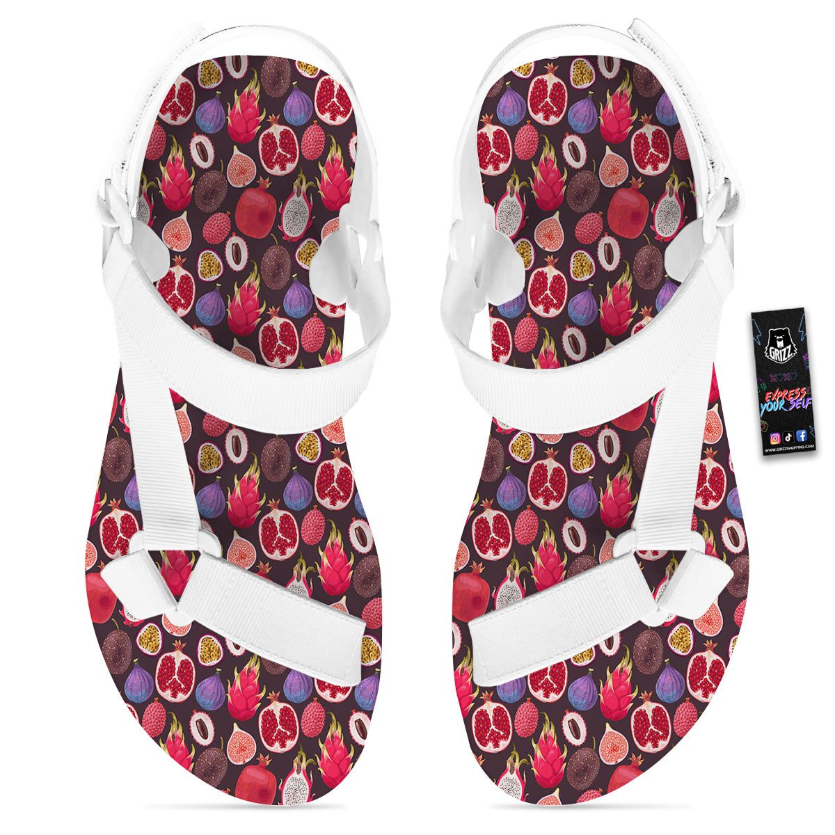 Friut Exotic Print Pattern White Open Toe Sandals-grizzshop