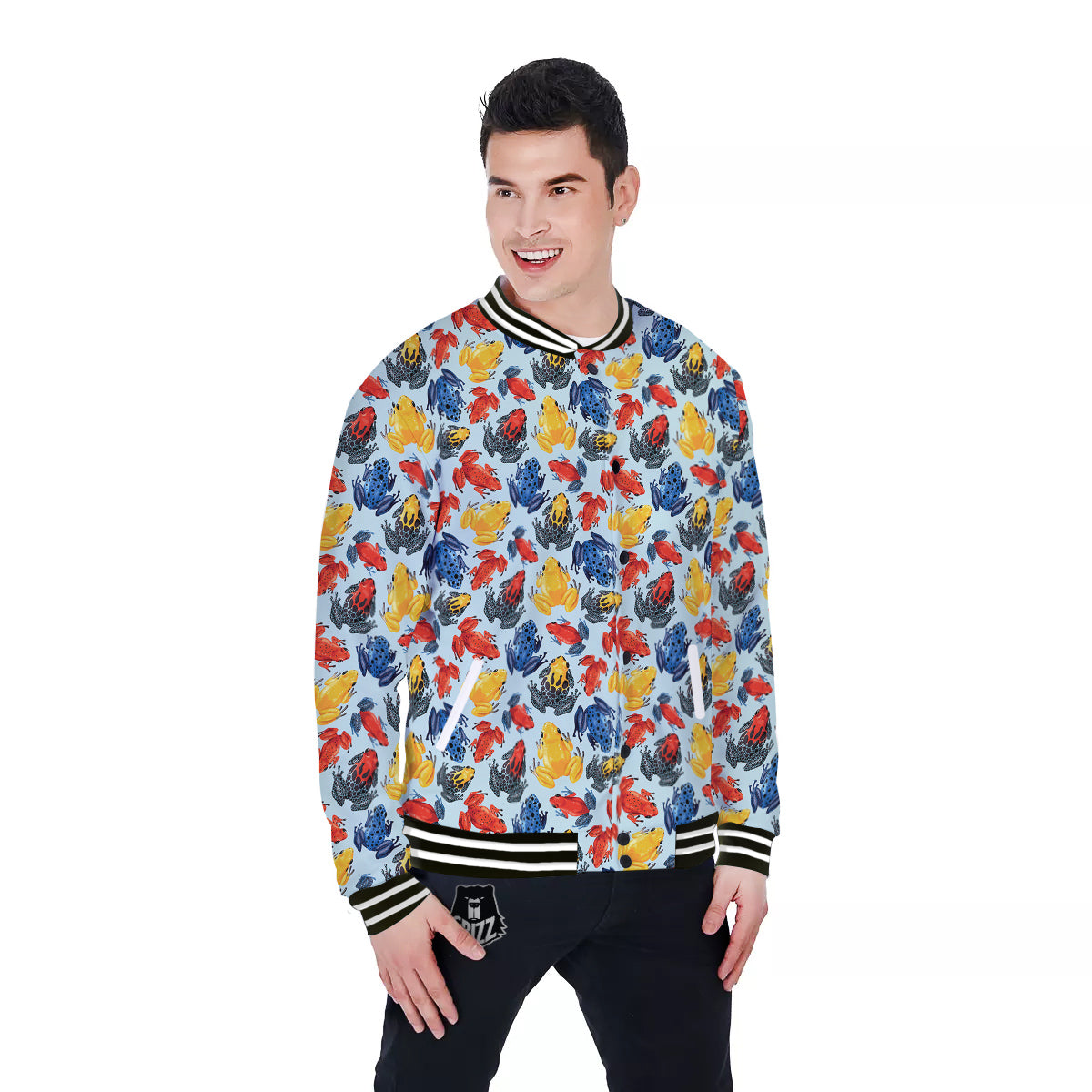 Frog Colorful Print Pattern Baseball Jacket-grizzshop