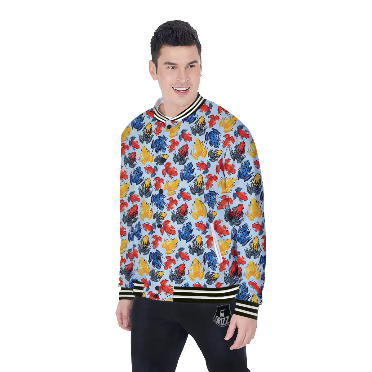 Frog Colorful Print Pattern Baseball Jacket-grizzshop