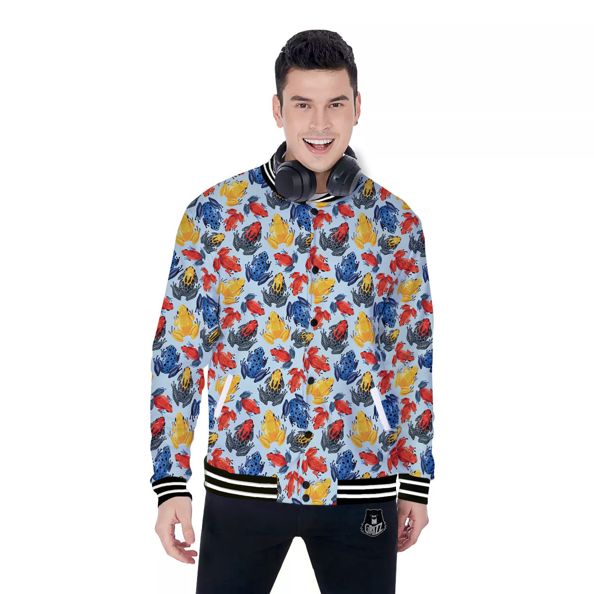 Frog Colorful Print Pattern Baseball Jacket-grizzshop