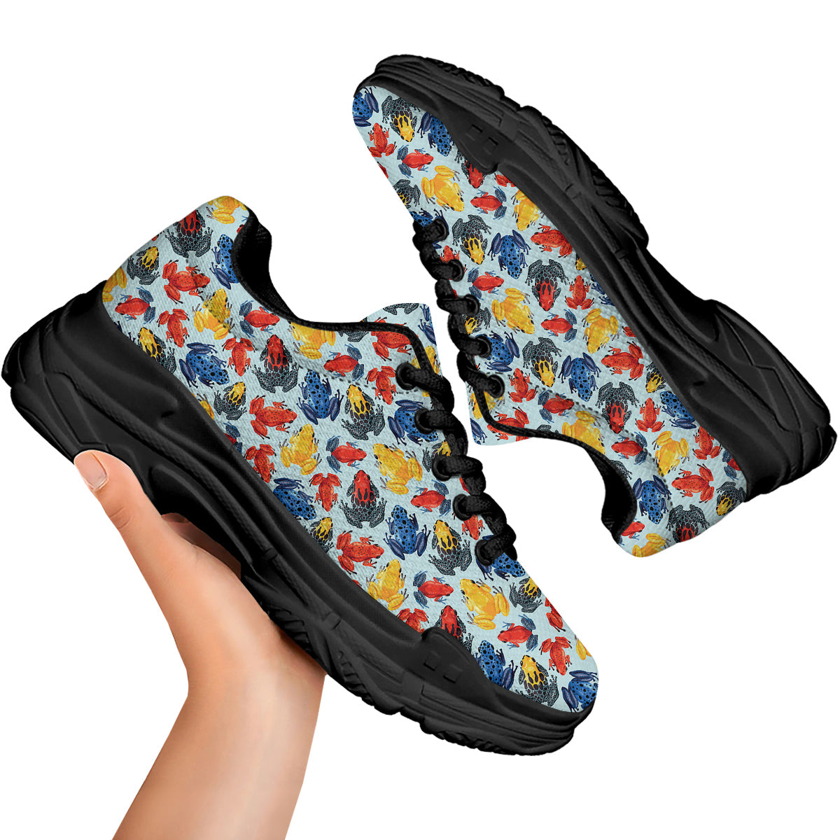 Frog Colorful Print Pattern Black Chunky Shoes-grizzshop