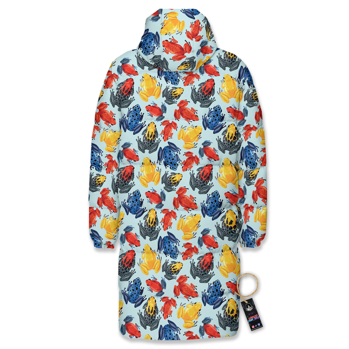Frog Colorful Print Pattern Long Down Jacket-grizzshop