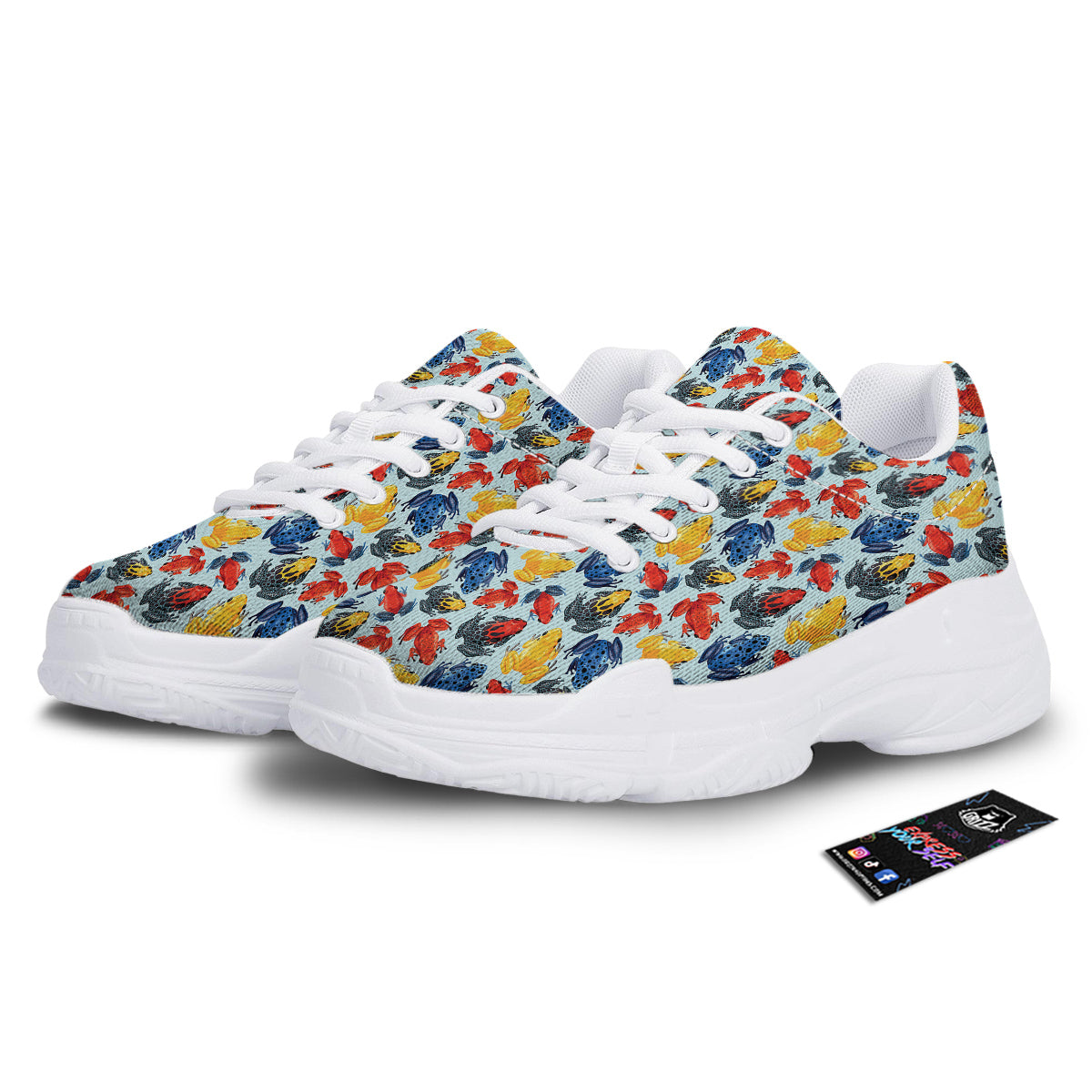 Frog Colorful Print Pattern White Chunky Shoes-grizzshop