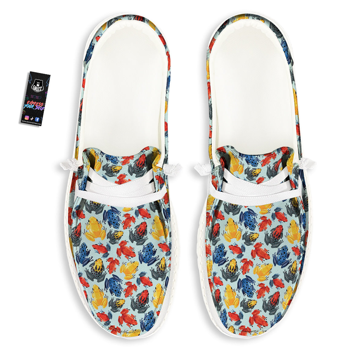 Frog Colorful Print Pattern White Loafers-grizzshop