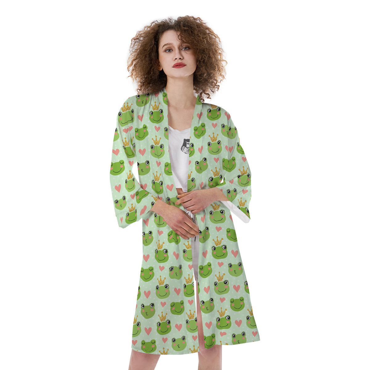 Frog Cute Print Pattern Kimono-grizzshop
