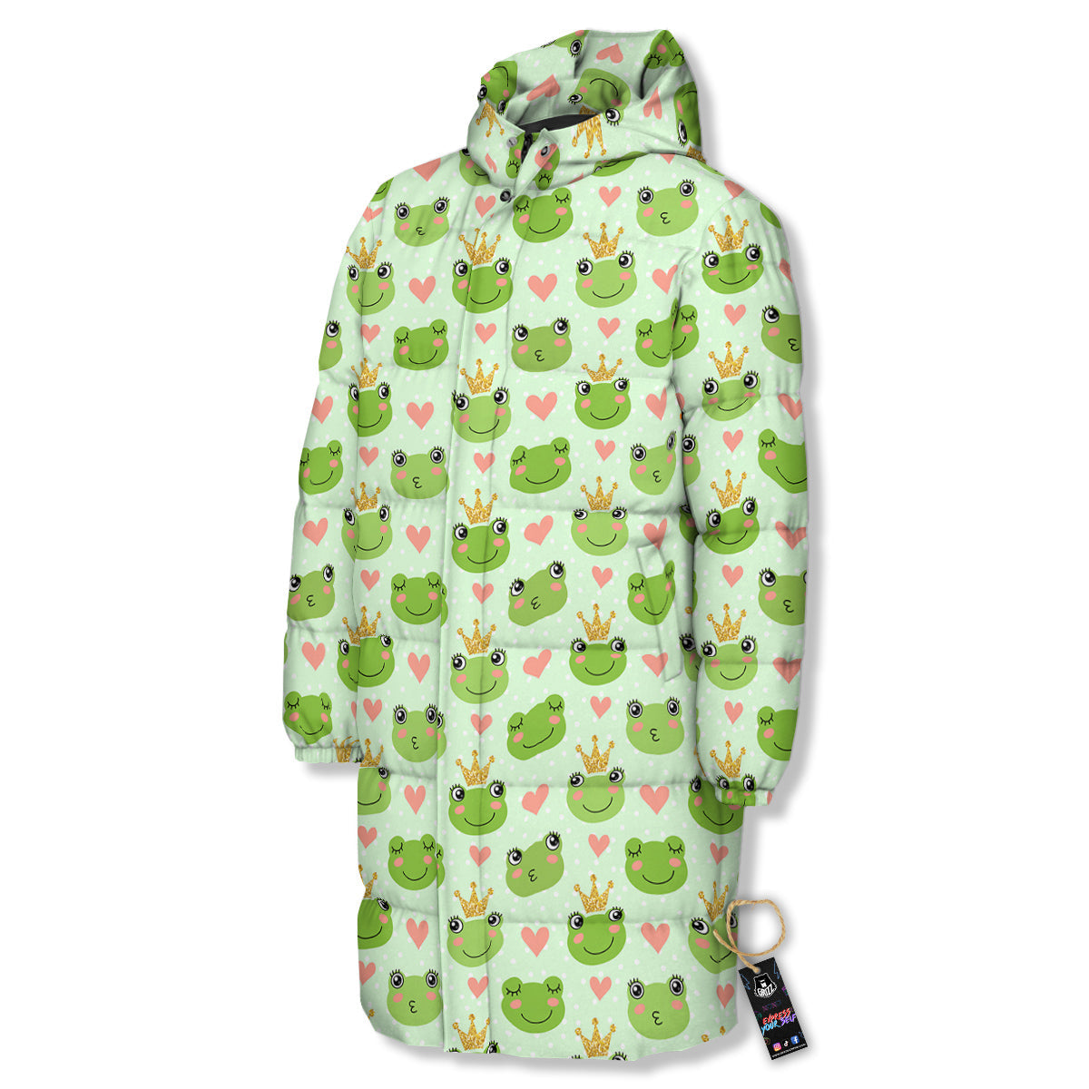 Frog Cute Print Pattern Long Down Jacket-grizzshop