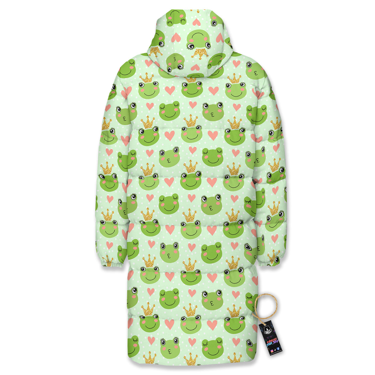 Frog Cute Print Pattern Long Down Jacket-grizzshop