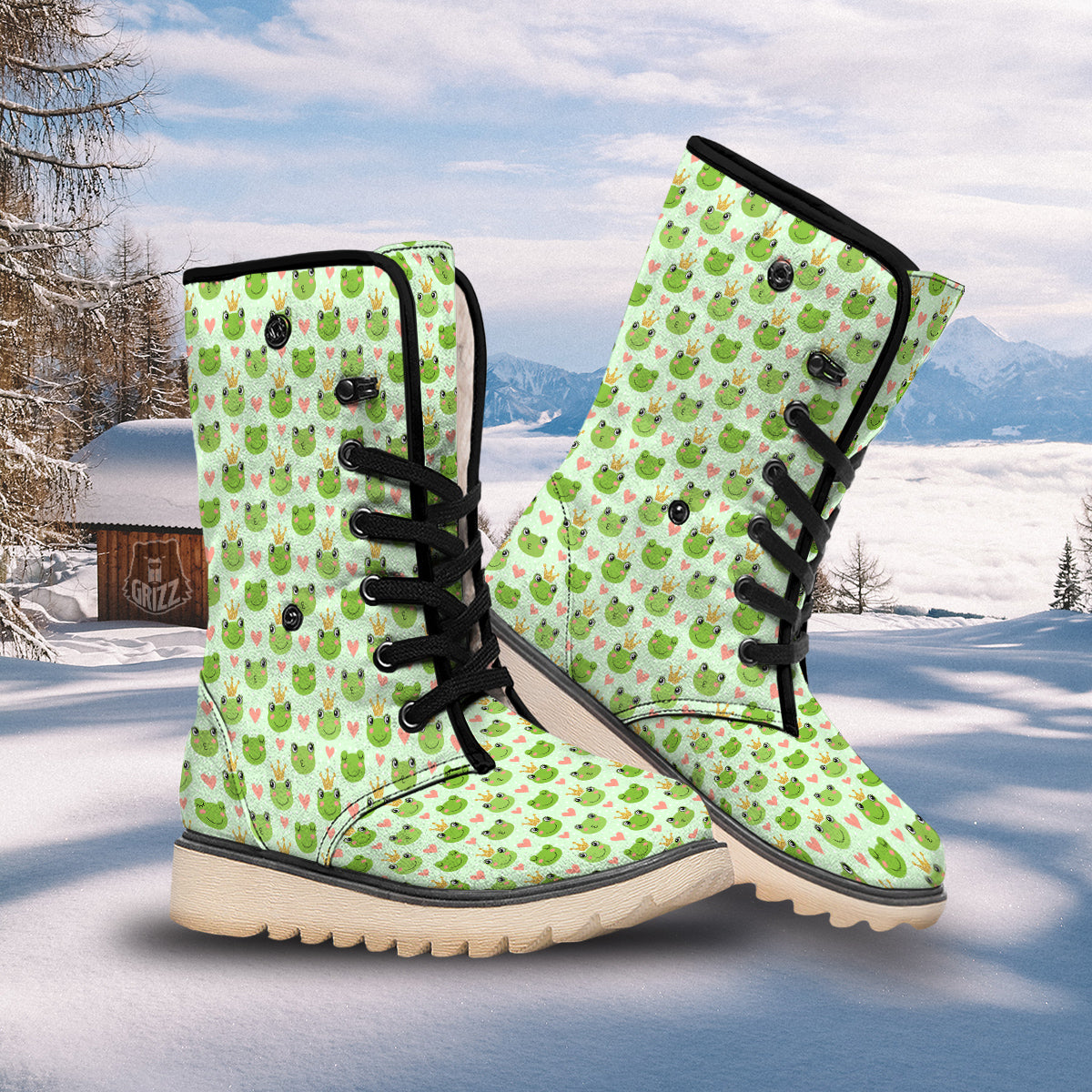Frog Cute Print Pattern Snow Boots-grizzshop