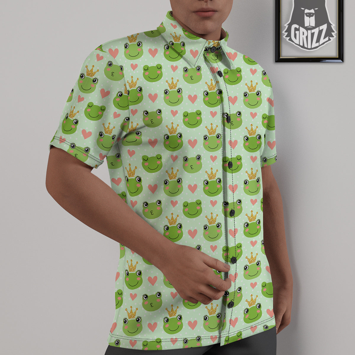 Frog Cute Print Pattern Untucked Shirts-grizzshop