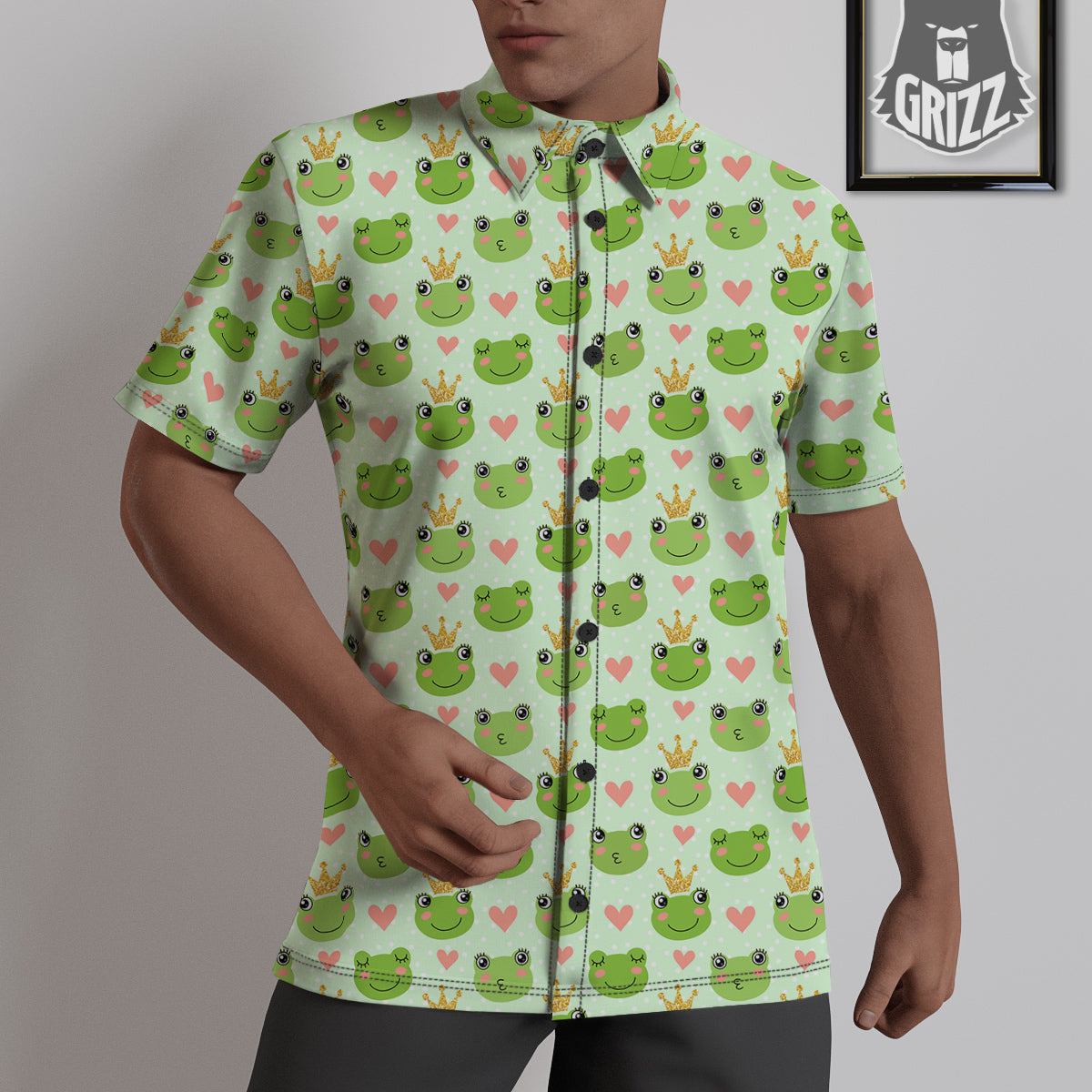 Frog Cute Print Pattern Untucked Shirts-grizzshop
