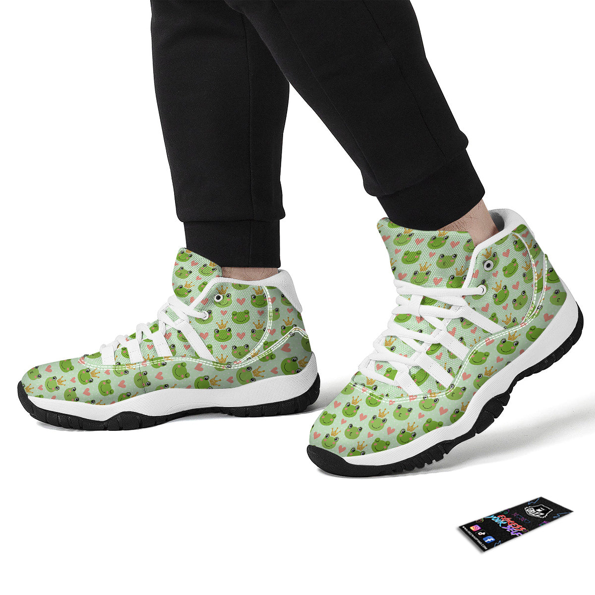 Frog Cute Print Pattern White Bball Shoes-grizzshop