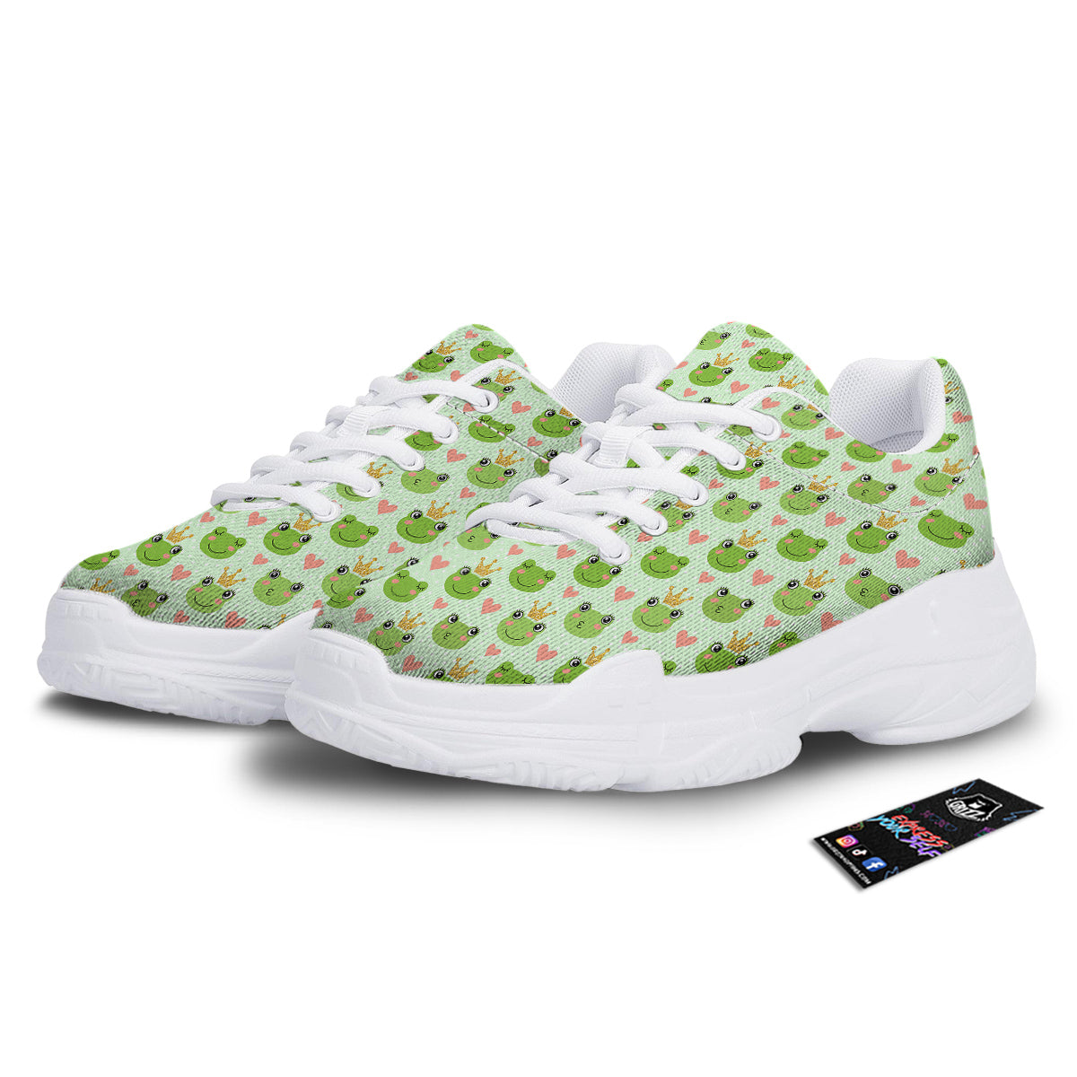 Frog Cute Print Pattern White Chunky Shoes-grizzshop