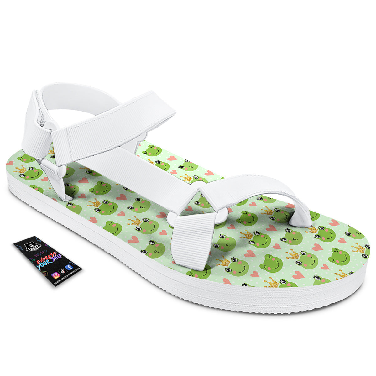 Frog Cute Print Pattern White Open Toe Sandals-grizzshop