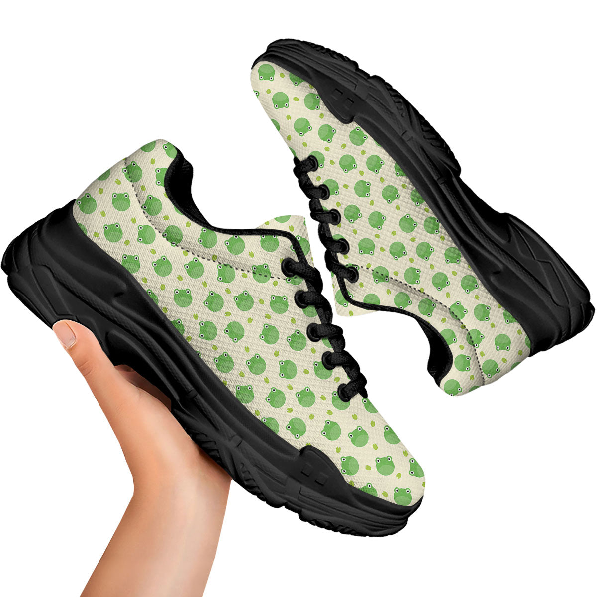 Frog Faces Print Pattern Black Chunky Shoes-grizzshop