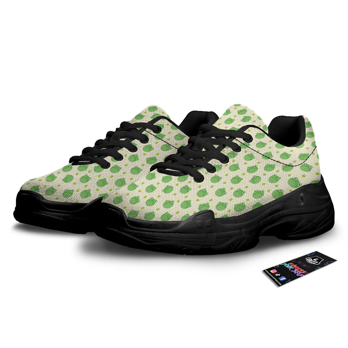 Frog Faces Print Pattern Black Chunky Shoes-grizzshop