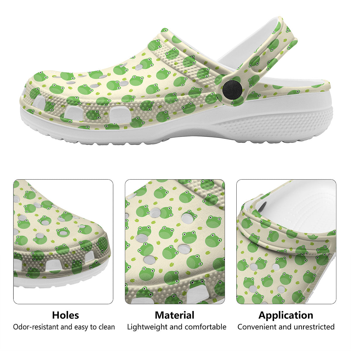 Frog Faces Print Pattern Clog-grizzshop