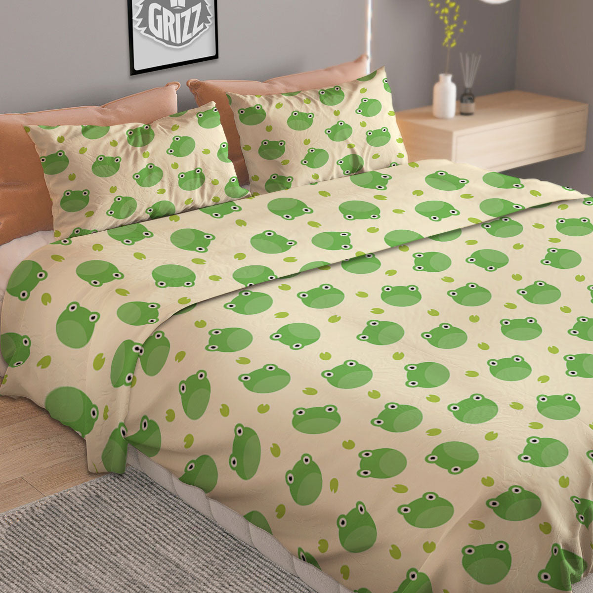 Frog Faces Print Pattern Duvet Cover Bedding Set-grizzshop