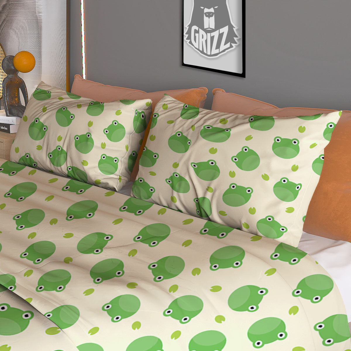 Frog Faces Print Pattern Duvet Cover Bedding Set-grizzshop