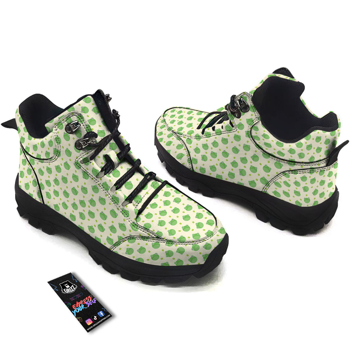Frog Faces Print Pattern Hiking Shoes-grizzshop