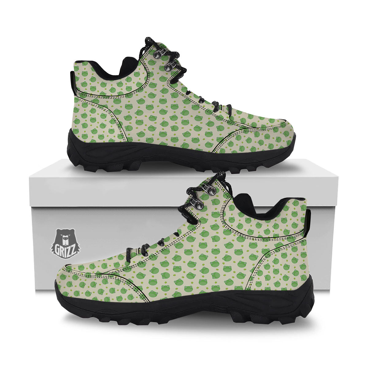 Frog Faces Print Pattern Hiking Shoes-grizzshop