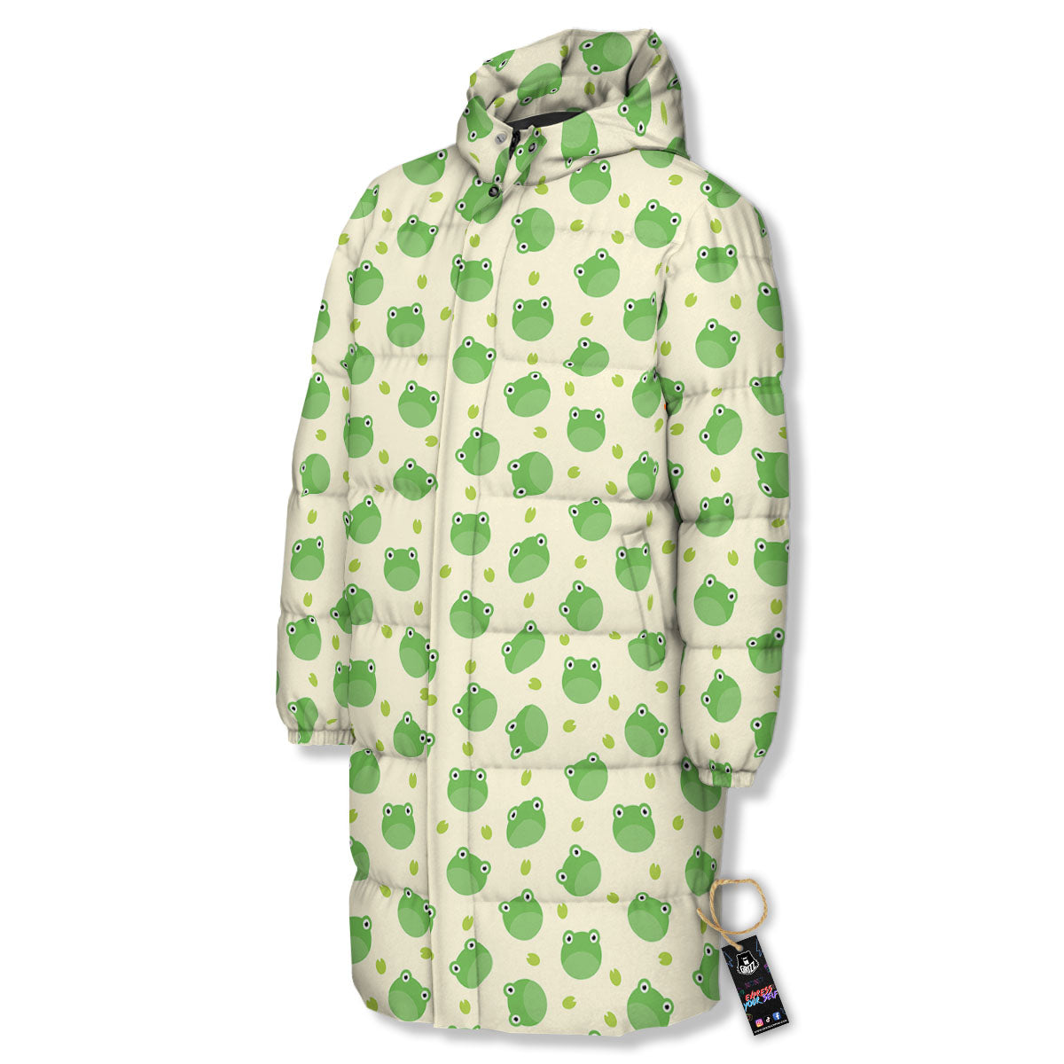 Frog Faces Print Pattern Long Down Jacket-grizzshop