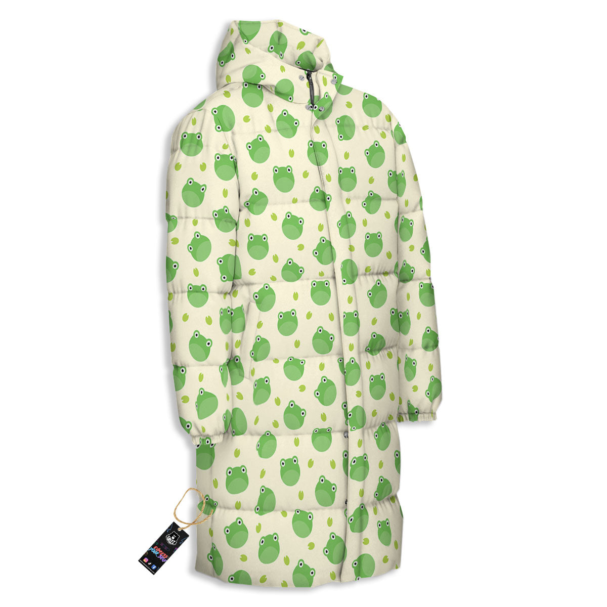 Frog Faces Print Pattern Long Down Jacket-grizzshop