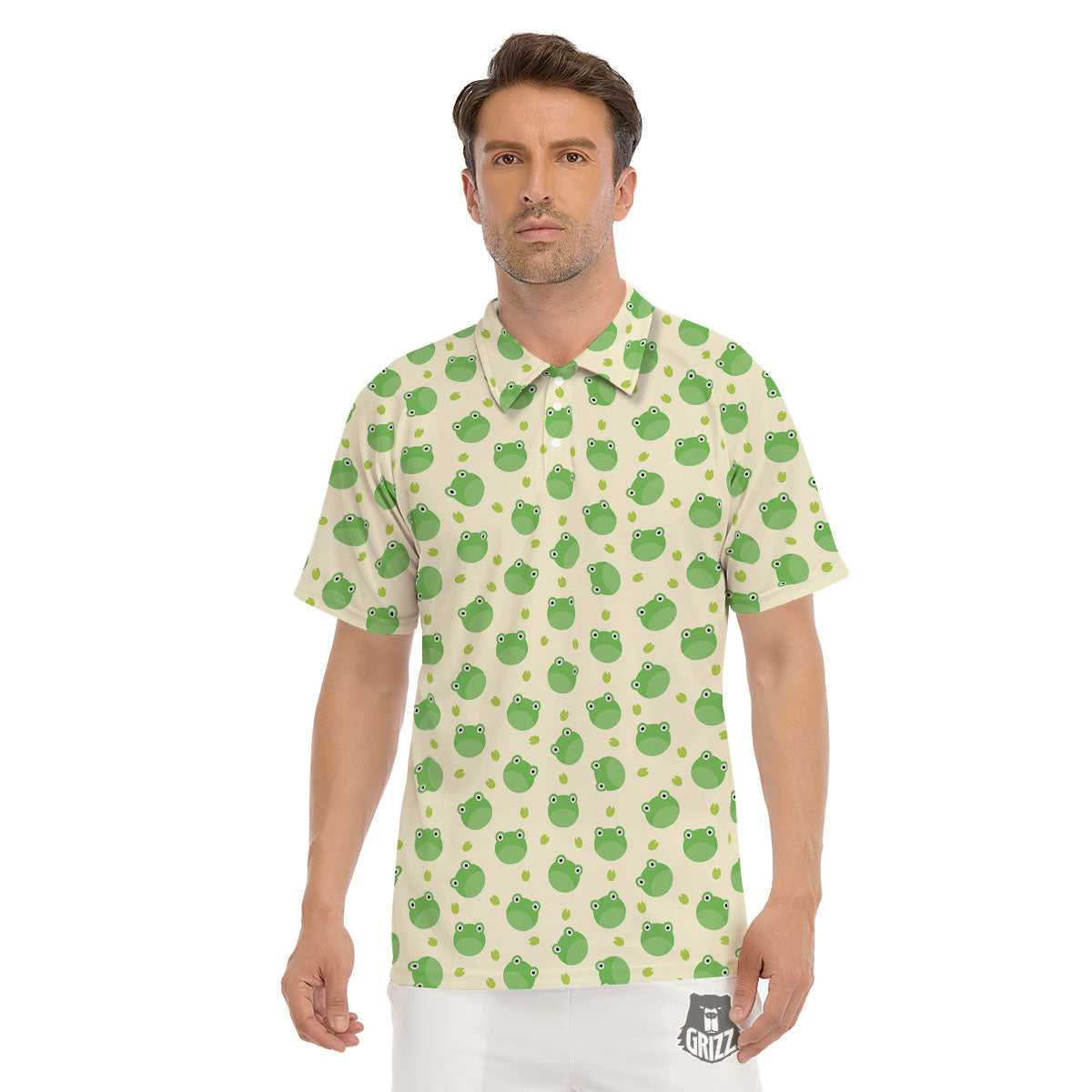 Frog Faces Print Pattern Men's Golf Shirts-grizzshop