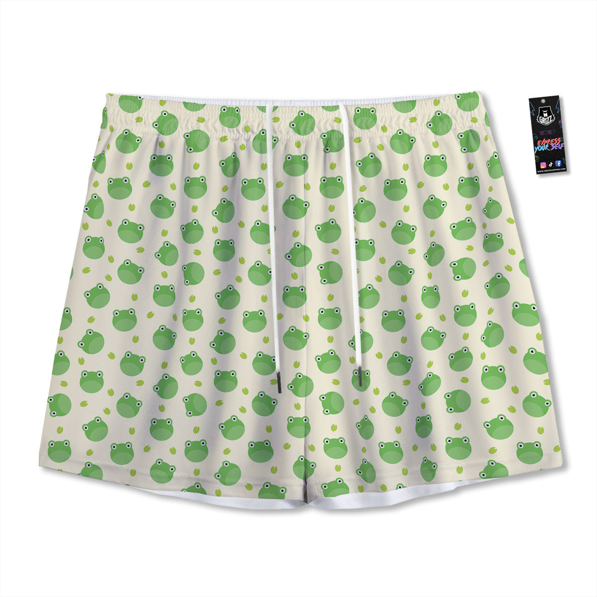 Frog Faces Print Pattern Mesh Shorts-grizzshop