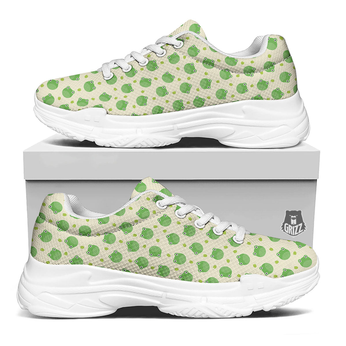 Frog Faces Print Pattern White Chunky Shoes-grizzshop