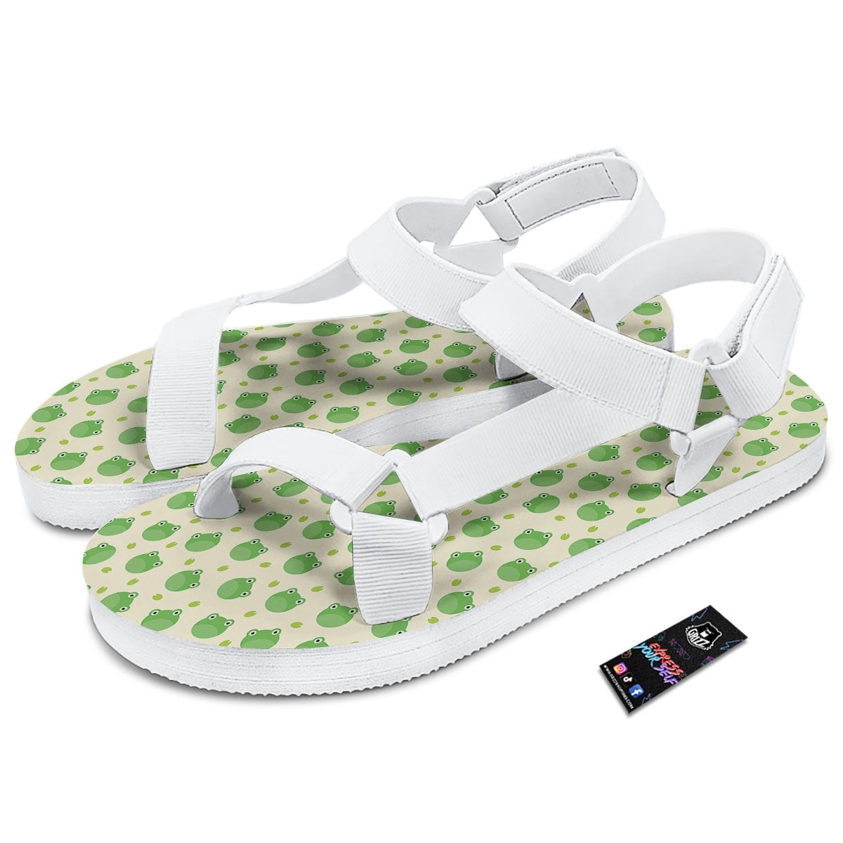 Frog Faces Print Pattern White Open Toe Sandals-grizzshop