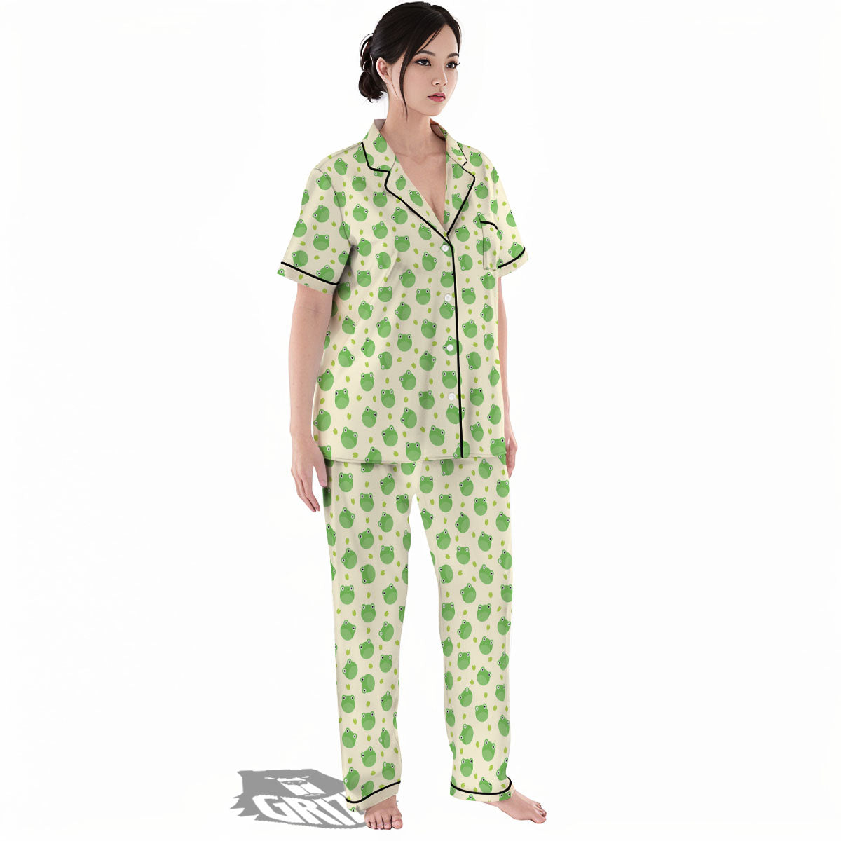 Frog Faces Print Pattern Women's Pajamas Set-grizzshop