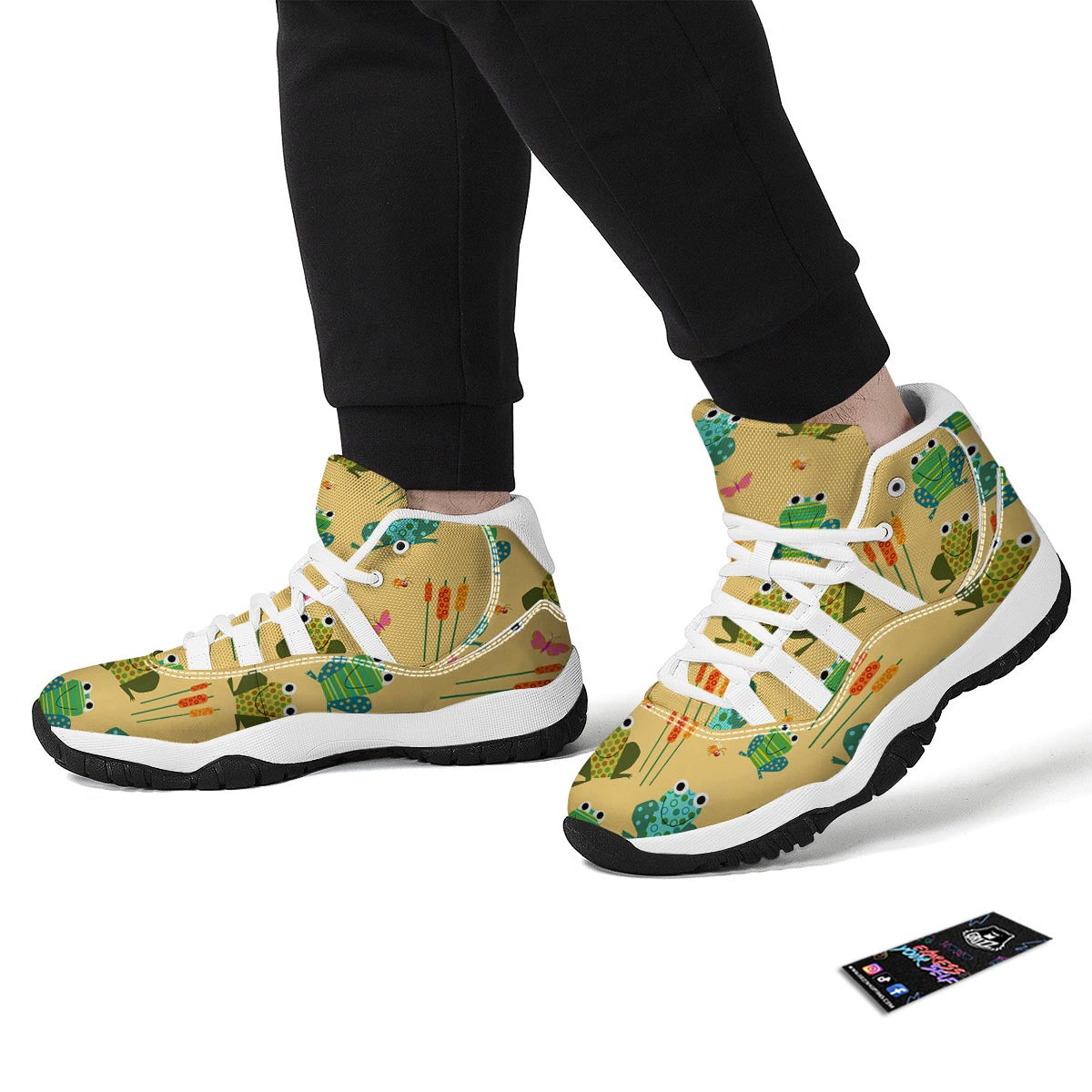 Frog Pattern Print White Bball Shoes-grizzshop