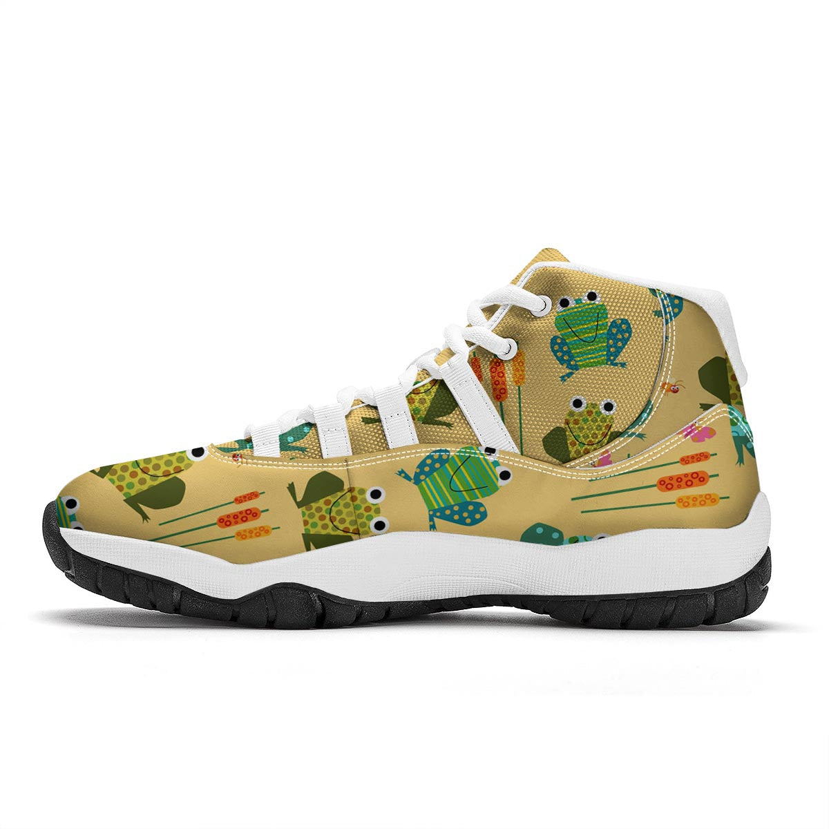 Frog Pattern Print White Bball Shoes-grizzshop