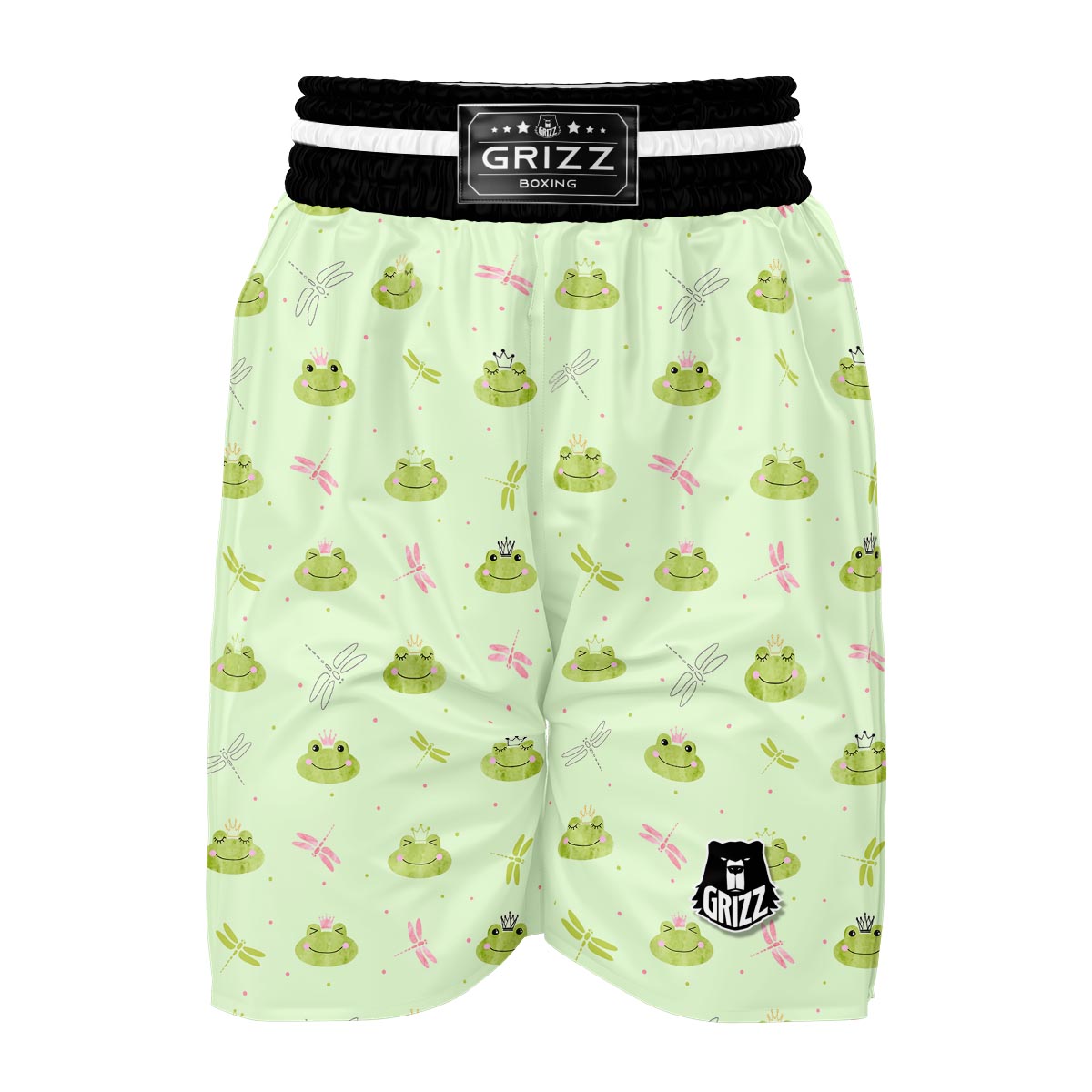 Frog Prince Crown Pattern Print Boxing Shorts-grizzshop