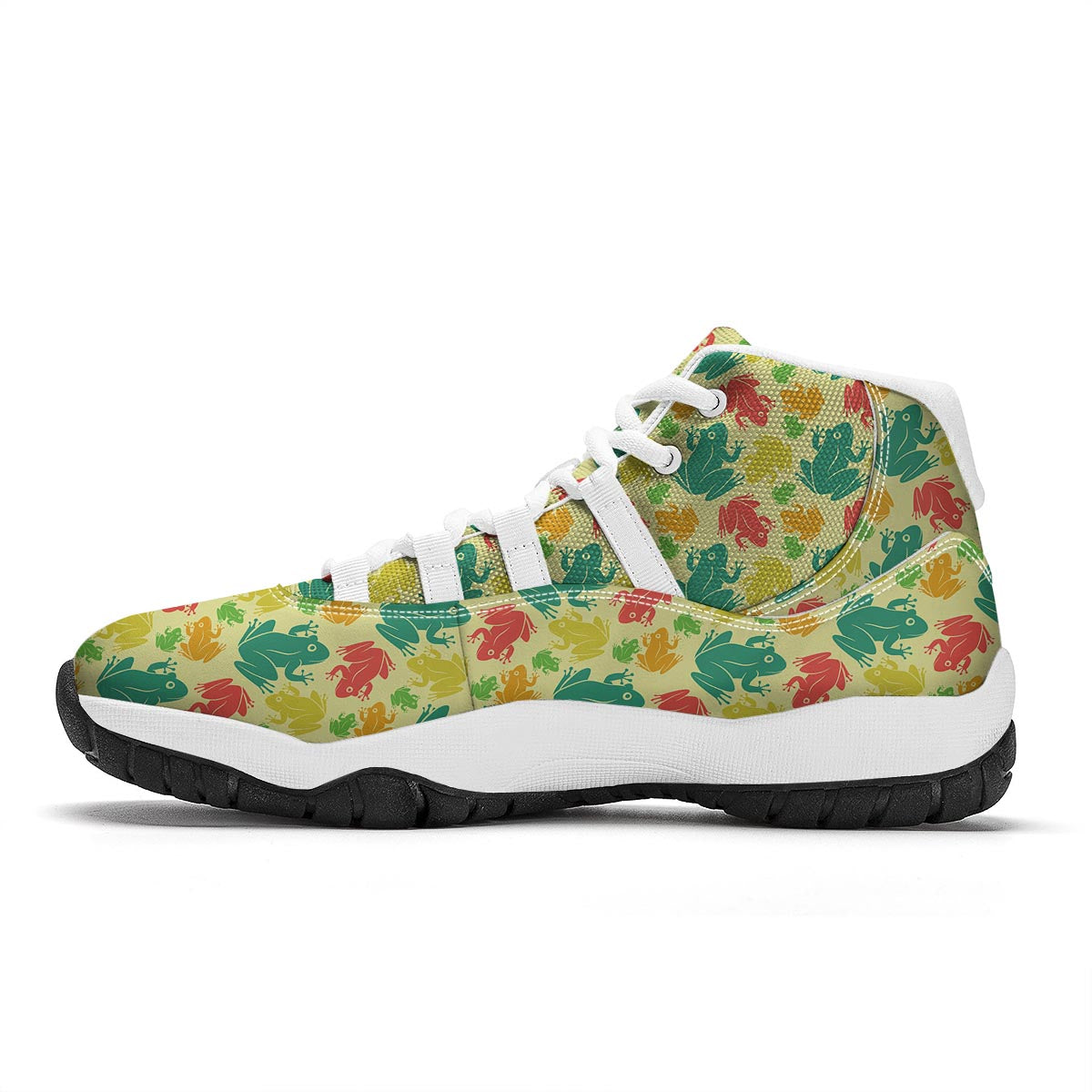 Frog Print Pattern White Bball Shoes-grizzshop