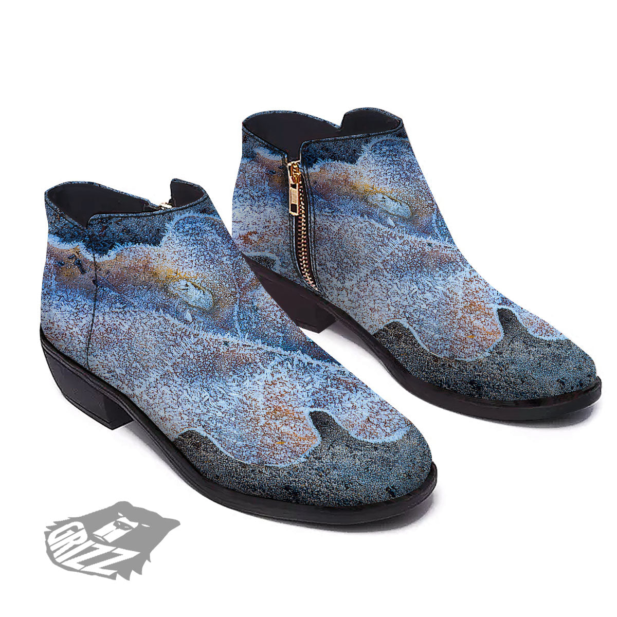 Frozen Leaf Oak Print Ankle Boots-grizzshop