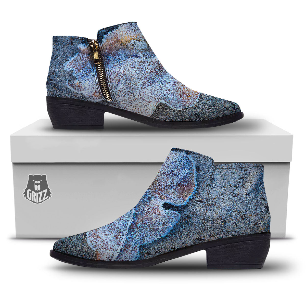 Frozen Leaf Oak Print Ankle Boots-grizzshop