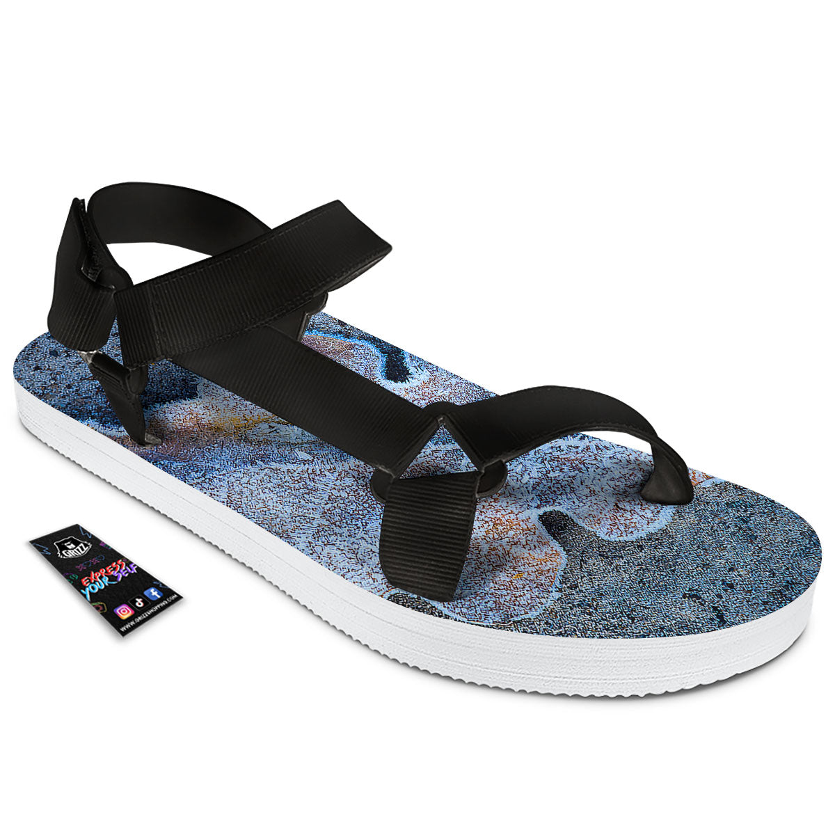 Frozen Leaf Oak Print Black Open Toe Sandals-grizzshop