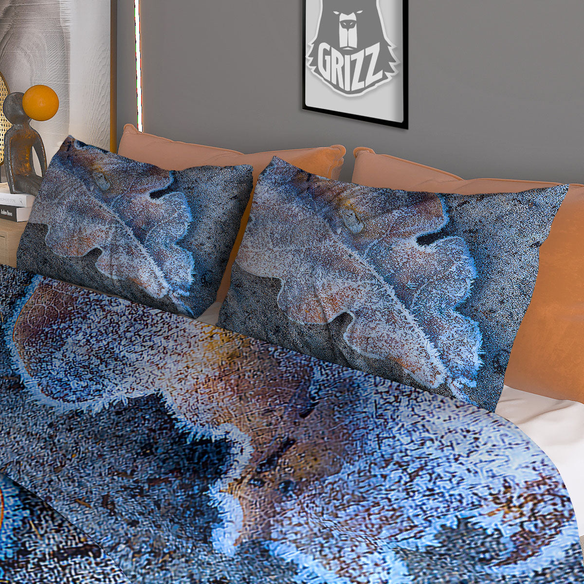 Frozen Leaf Oak Print Duvet Cover Bedding Set